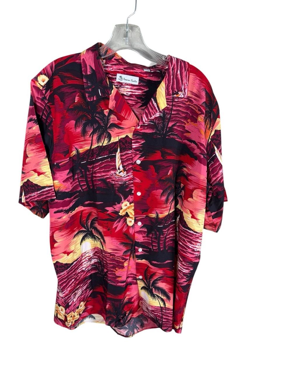Vibrant Red Tropical Hawaiian Short-Sleeve Shirt